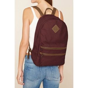 Maroon Backpack with Brown Straps